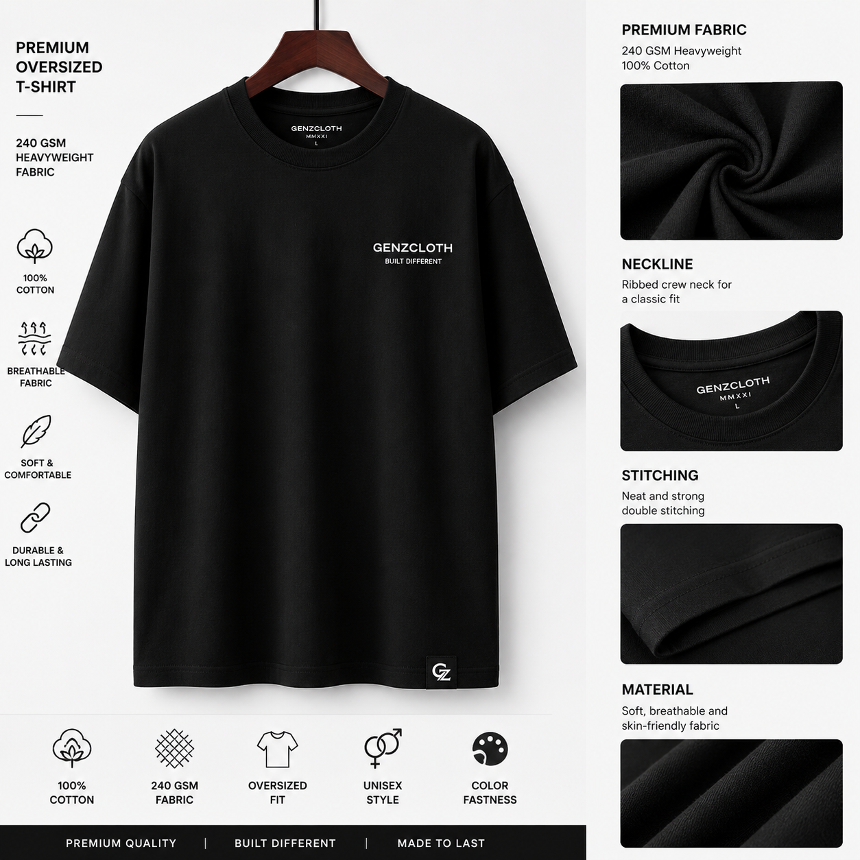 Men's Black Oversized Graphic Tee - Genzcloth Edition⁠
