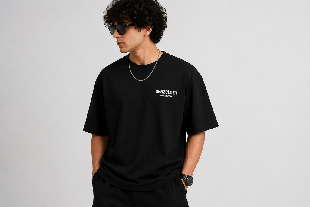 Men's Black Oversized Graphic Tee - Genzcloth Edition⁠