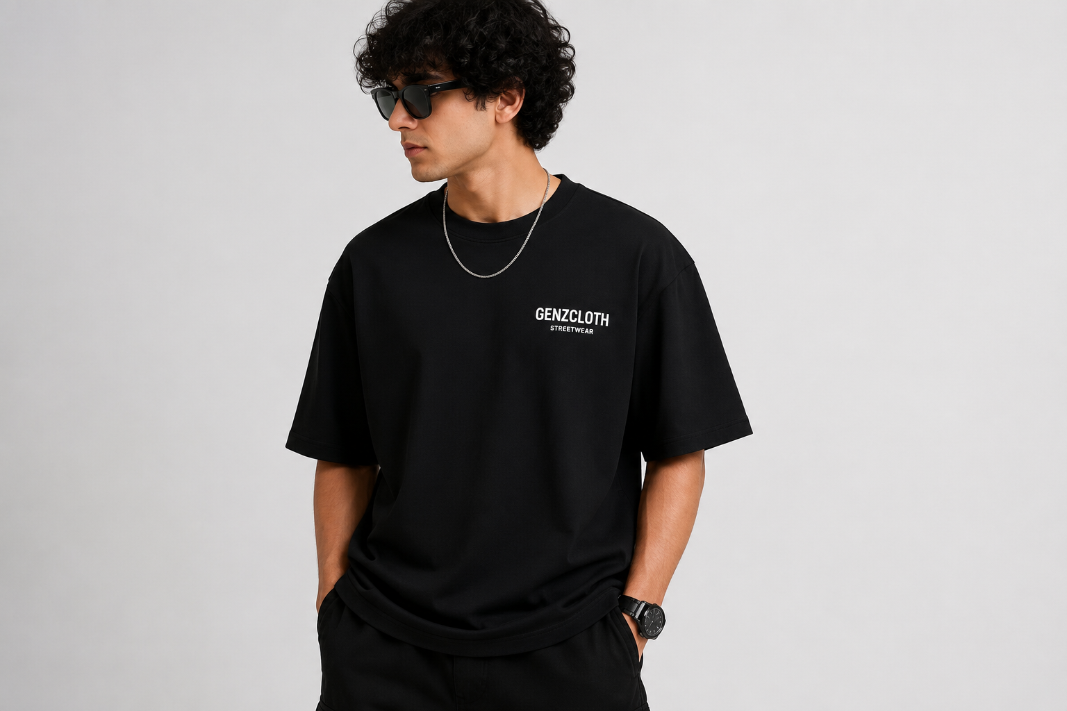 Men's Black Oversized Graphic Tee - Genzcloth Edition⁠