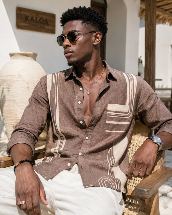 Premium Brown Abstract Printed Casual Shirt⁠
