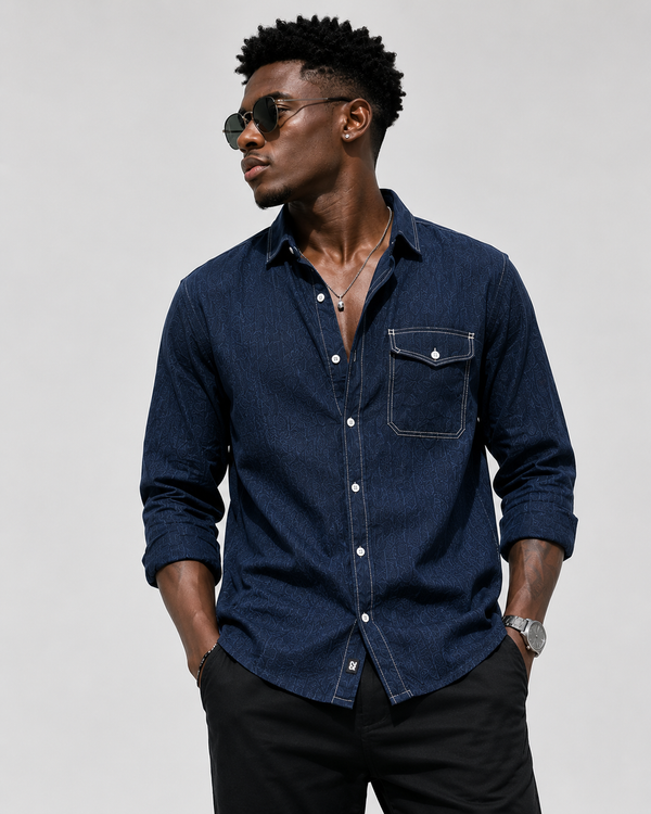 Premium Indigo Denim Shirt with Contrast Stitching⁠