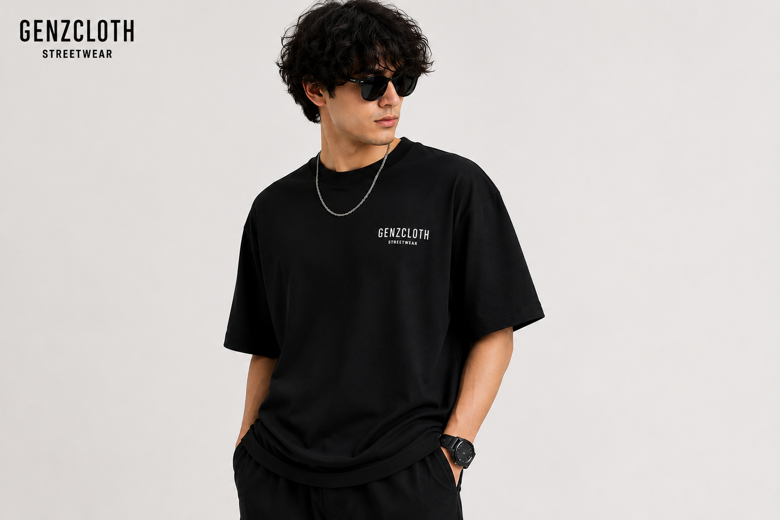 Men's Black Oversized Graphic Tee - Genzcloth Edition⁠