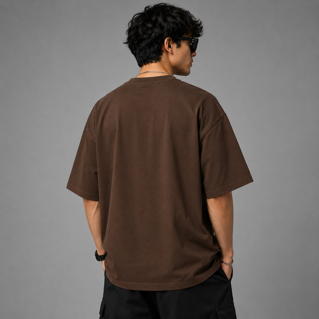 Men's Solid Chocolate Brown Oversized Tee⁠
