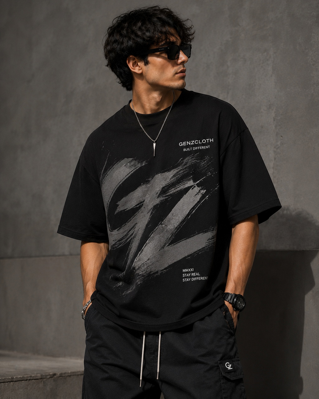 Men's Black Oversized Graphic T-Shirt - GZ Edition⁠